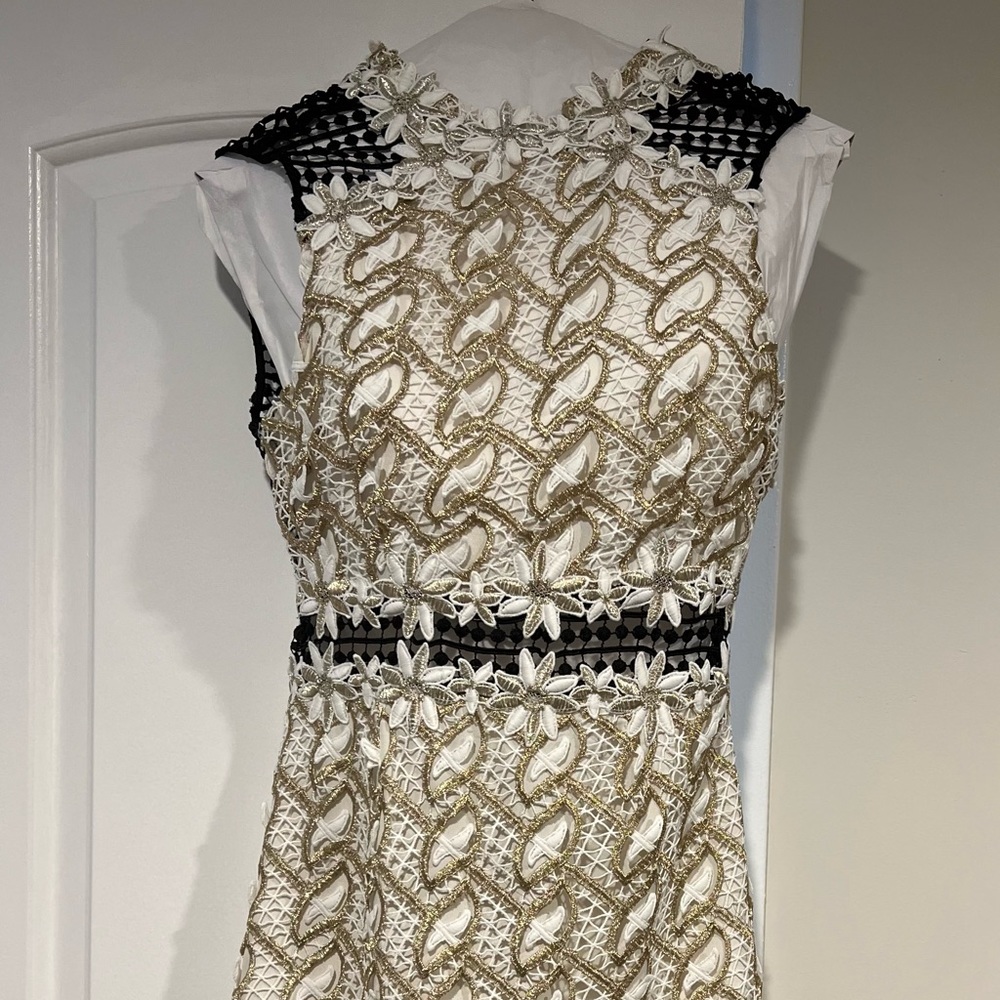 Cutest mini black white dress with gold accents.  Back is so cute.